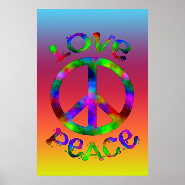 Retro Peace and Love Tie-Dye Design Poster (Front)