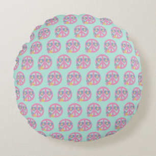 Retro Peace Cool Flowers Round Cushion