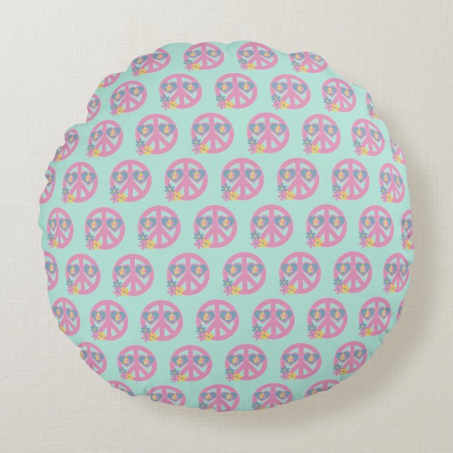 Retro Peace Cool Flowers Round Cushion (Front)