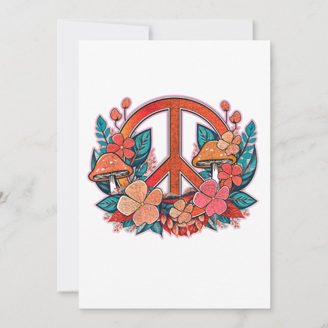 Retro Peace Floral Sign Invitation (Front)