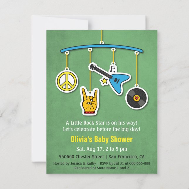 Retro Peace Guitar Rock and Roll Baby Boy Shower Invitation (Front)