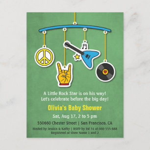 Retro Peace Guitar Rock and Roll Baby Boy Shower Invitation
