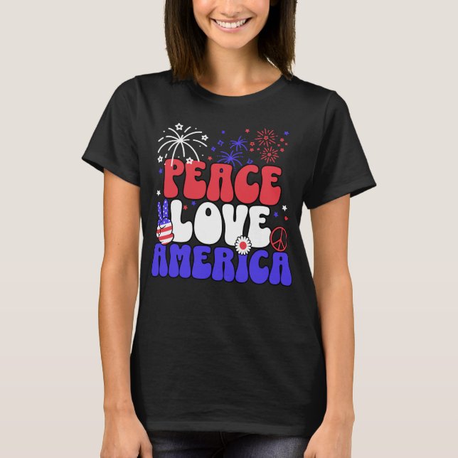Retro Peace Love and America T-Shirt (Front)
