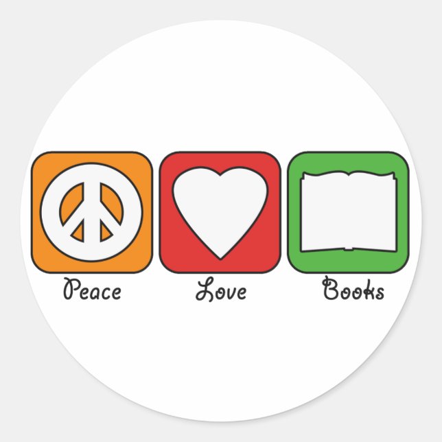 Retro Peace, Love, Books (Dark) Stickers (Front)