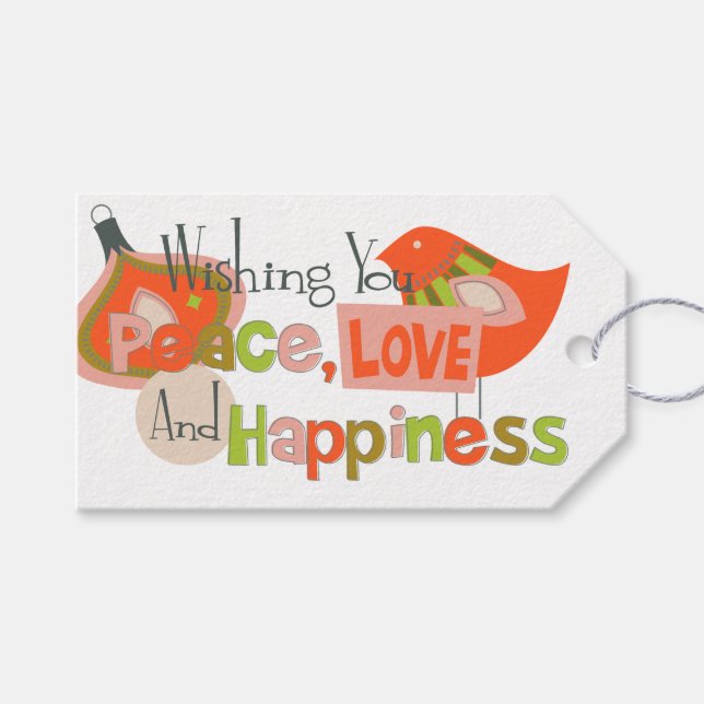 Retro Peace Love Christmas Gift Tags (Front (Horizontal))