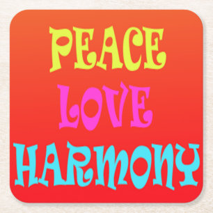 Retro Peace Love Harmony Square Coasters