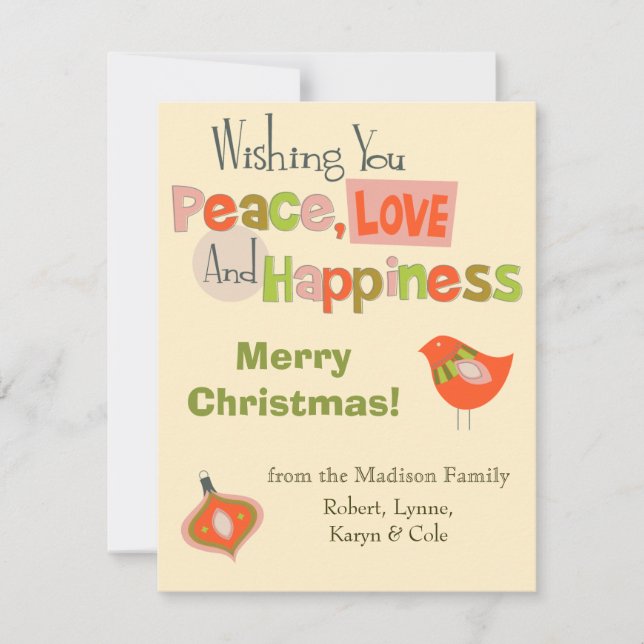 Retro Peace Love Holiday Card (Front)