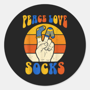 Retro peace love socks trisomy 21 awareness t21 classic round sticker