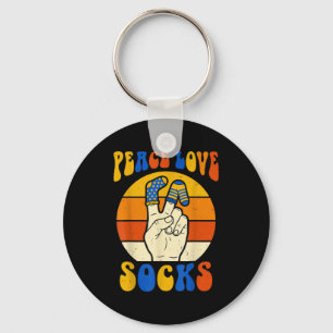 Retro peace love socks trisomy 21 awareness t21 key ring