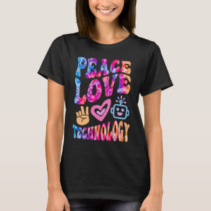 Retro PEACE LOVE TECHNOLOGY 60's Computer Robotics T-Shirt