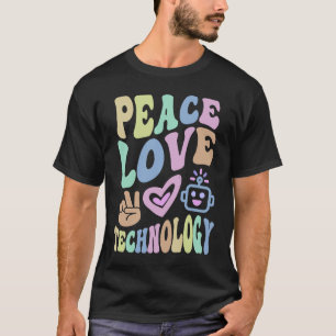 Retro PEACE LOVE TECHNOLOGY Computer Teacher Groov T-Shirt