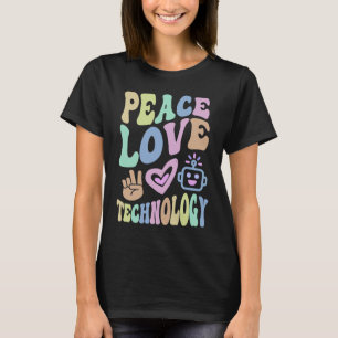 Retro PEACE LOVE TECHNOLOGY Computer Teacher Groov T-Shirt