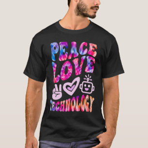 Retro PEACE LOVE TECHNOLOGY Vintage Computer Teach T-Shirt