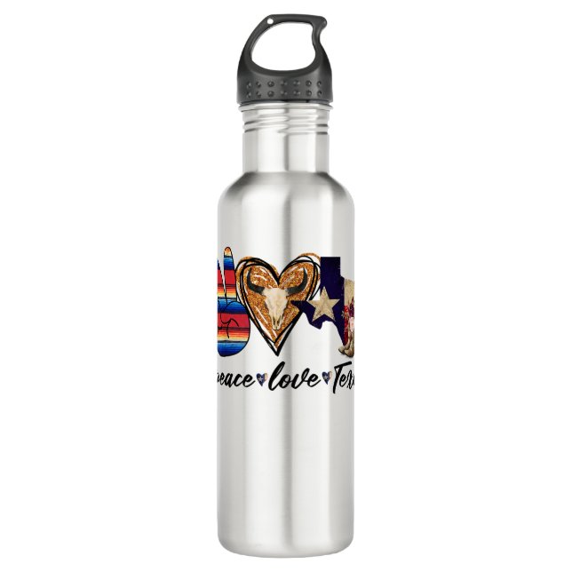Retro Peace Love Texas Cowboy Boots Western Countr 710 Ml Water Bottle (Front)