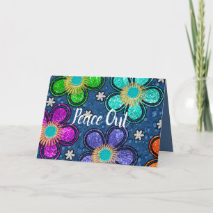 Retro Peace Out Hippie Style Flower Power Pattern Card