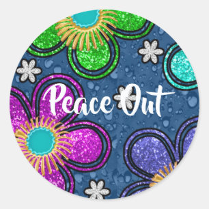 Retro Peace Out Hippie Style Flower Power Pattern Classic Round Sticker