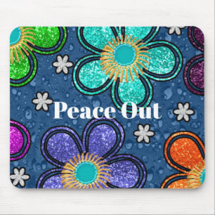 Retro Peace Out Hippie Style Flower Power Pattern Mouse Mat