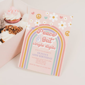 Retro Peace Out Single Digits 10th Birthday Invitation