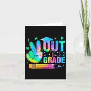Retro Peace Out Third Grade Graduation Tie Dye Sum Card