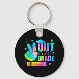 Retro Peace Out Third Grade Graduation Tie Dye Sum Key Ring