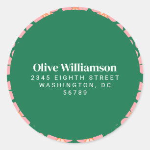 Retro Peace Sign Flower Green Pink Return Address Classic Round Sticker