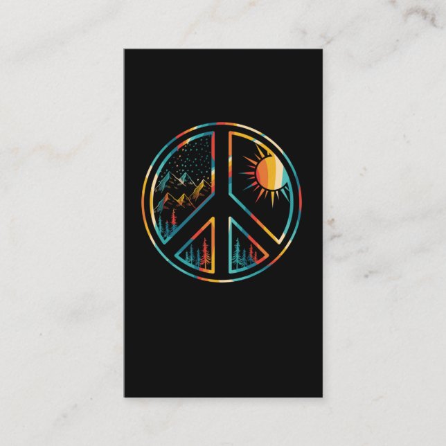 Retro Peace Sign Nature Hippie Hiking Business Card (Front)