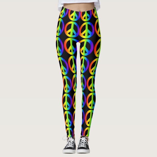 Retro Peace Sign Neon  Leggings (Front)