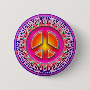 RETRO PEACE SIGN ORNAMENT 6 CM ROUND BADGE