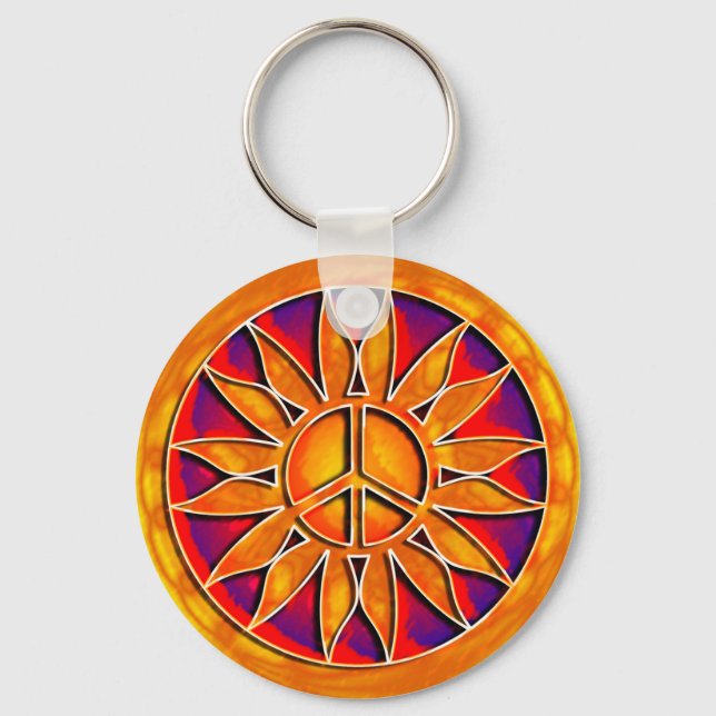 RETRO PEACE SIGN SUN KEY RING (Front)