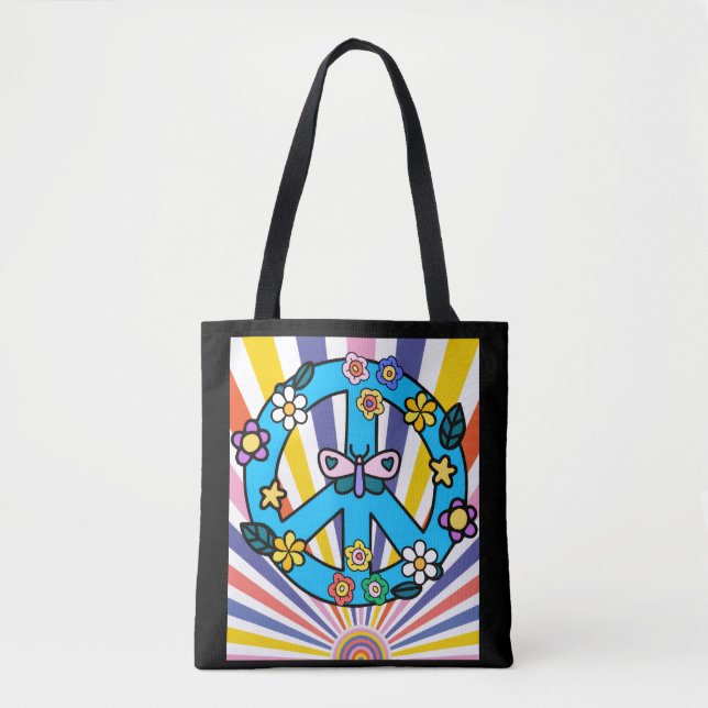 Retro Peace Sign Tote Bag (Front)
