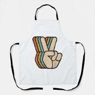 Retro Peace Sign V Fingers Vintage 60s 70s 80s Coo Apron