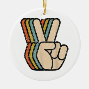 Retro Peace Sign V Fingers Vintage 60s 70s 80s Coo Ceramic Tree Decoration