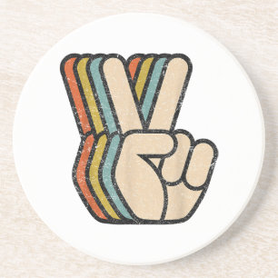 Retro Peace Sign V Fingers Vintage 60s 70s 80s Coo Coaster