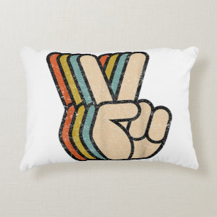 Retro Peace Sign V Fingers Vintage 60s 70s 80s Coo Decorative Cushion