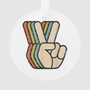 Retro Peace Sign V Fingers Vintage 60s 70s 80s Coo Ornament
