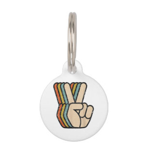 Retro Peace Sign V Fingers Vintage 60s 70s 80s Coo Pet Tag