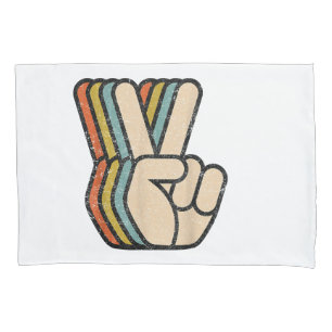 Retro Peace Sign V Fingers Vintage 60s 70s 80s Coo Pillowcase