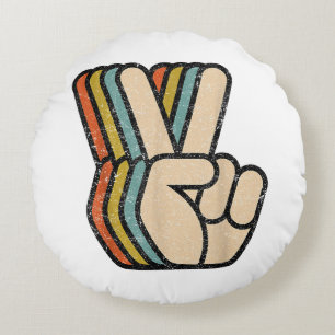 Retro Peace Sign V Fingers Vintage 60s 70s 80s Coo Round Cushion