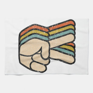 Retro Peace Sign V Fingers Vintage 60s 70s 80s Coo Tea Towel