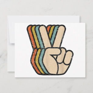 Retro Peace Sign V Fingers Vintage 60s 70s 80s Coo Thank You Card