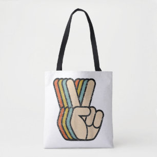 Retro Peace Sign V Fingers Vintage 60s 70s 80s Coo Tote Bag