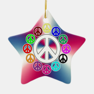 retro peace signs ceramic tree decoration
