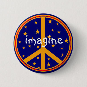 Retro Peace Symbol  Imagine Buttons Navy and Gold
