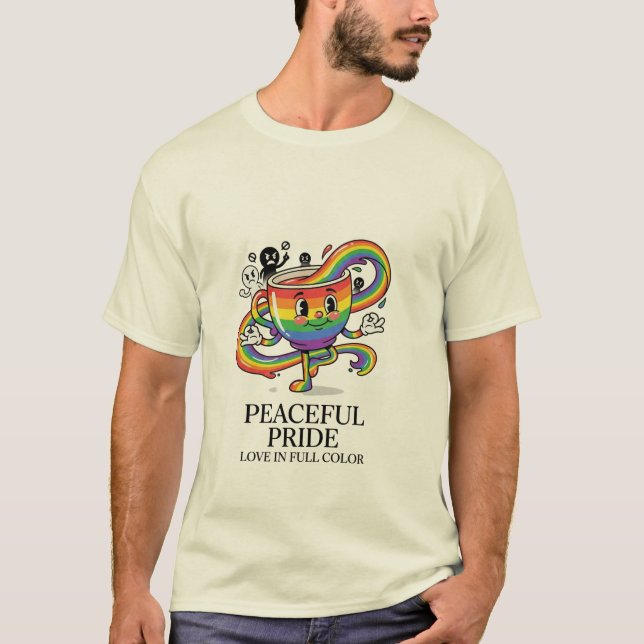 Retro Peaceful Pride Rainbow Coffee Cup T-Shirt (Front)