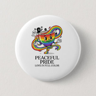 Retro Peaceful Pride Rainbow Coffee Cup T-Shirt 6 Cm Round Badge