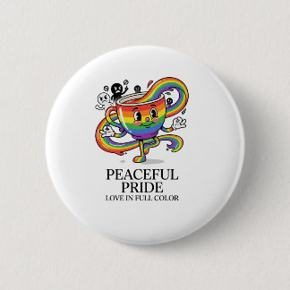 Retro Peaceful Pride Rainbow Coffee Cup T-Shirt 6 Cm Round Badge