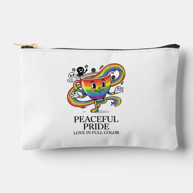 Retro Peaceful Pride Rainbow Coffee Cup T-Shirt Accessory Pouch (Front)