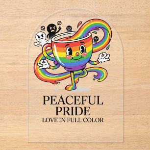 Retro Peaceful Pride Rainbow Coffee Cup T-Shirt Acrylic Invitations