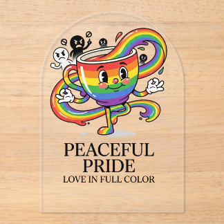 Retro Peaceful Pride Rainbow Coffee Cup T-Shirt Acrylic Invitations