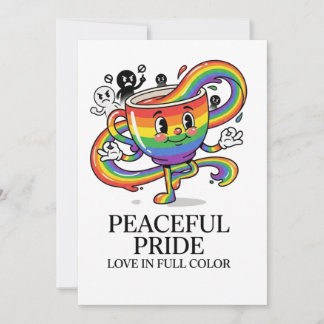 Retro Peaceful Pride Rainbow Coffee Cup T-Shirt Invitation